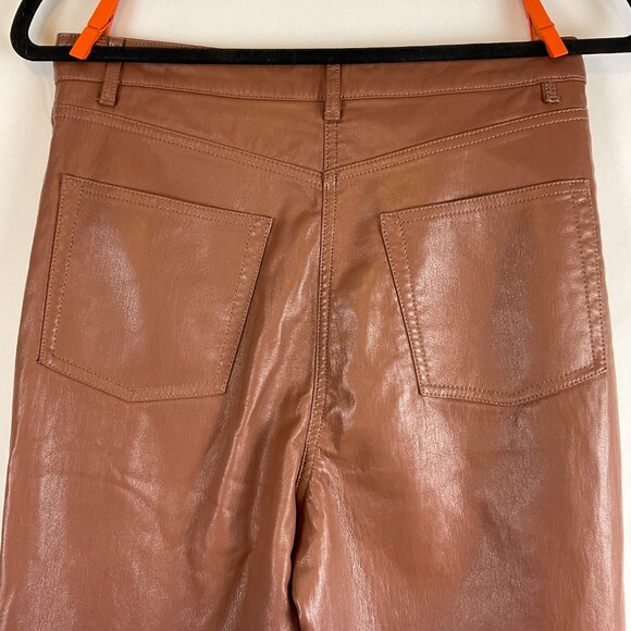 Wilfred Vegan Leather Pants 8 Brown Straight Leg Pockets - Picture 7 of 12